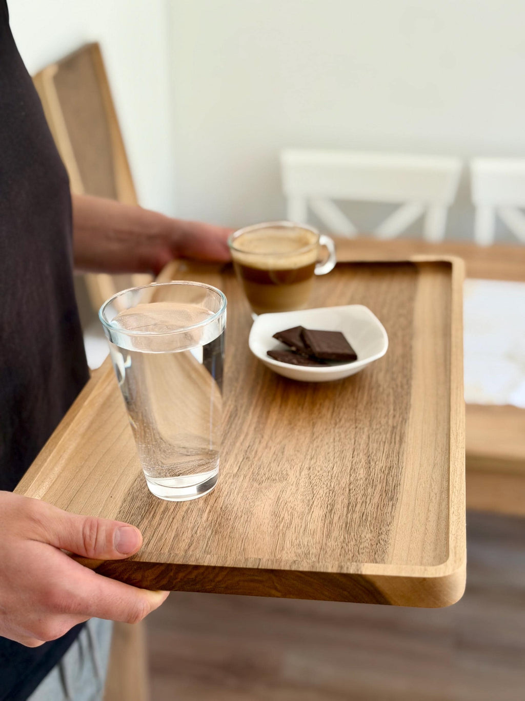 Walnut Wood Serving Tray – Handmade Wooden Tray 50x30 cm – Modern Minimalist Serving Board – Coffee Table Tray – Kitchen Decor