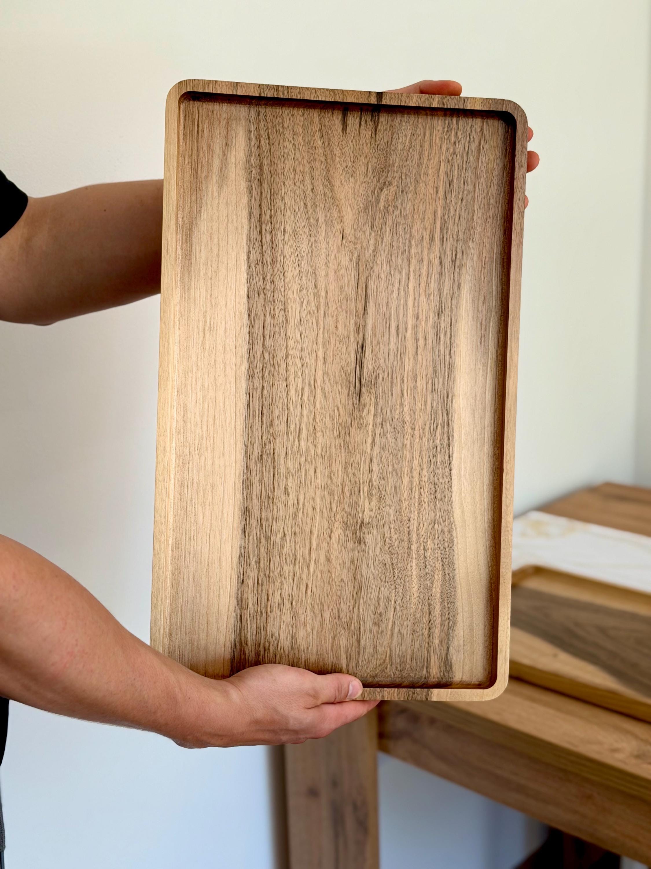 Walnut Wood Serving Tray – Handmade Wooden Tray 50x30 cm – Modern Minimalist Serving Board – Coffee Table Tray – Kitchen Decor