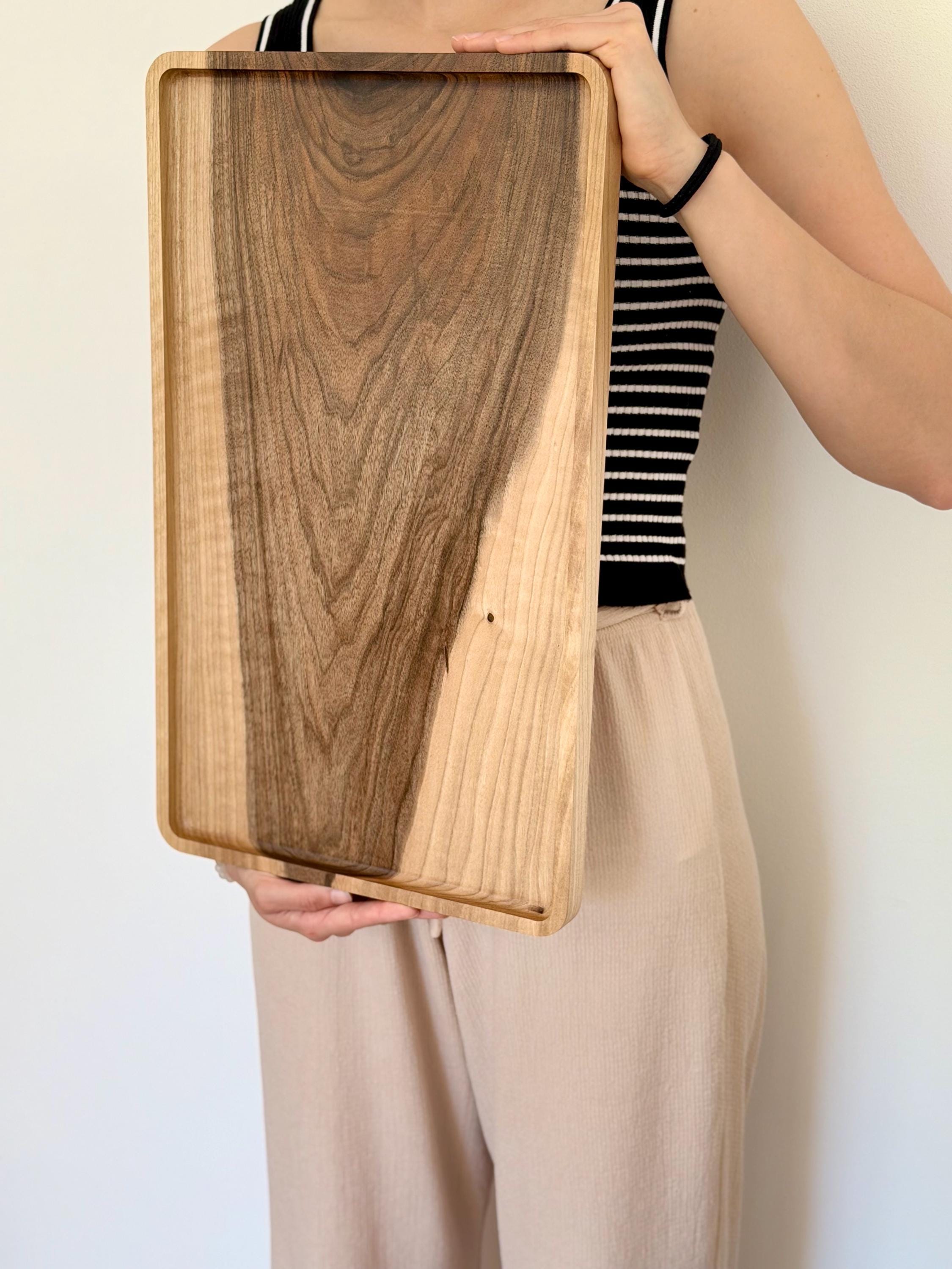 Walnut Wood Serving Tray – Handmade Wooden Tray 50x30 cm – Modern Minimalist Serving Board – Coffee Table Tray – Kitchen Decor