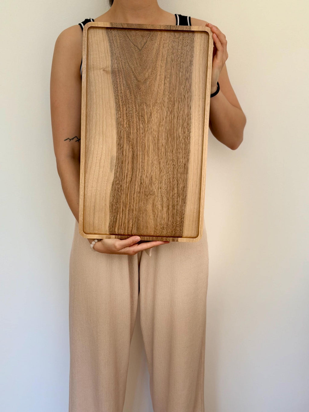 Walnut Wood Serving Tray – Handmade Wooden Tray 50x30 cm – Modern Minimalist Serving Board – Coffee Table Tray – Kitchen Decor