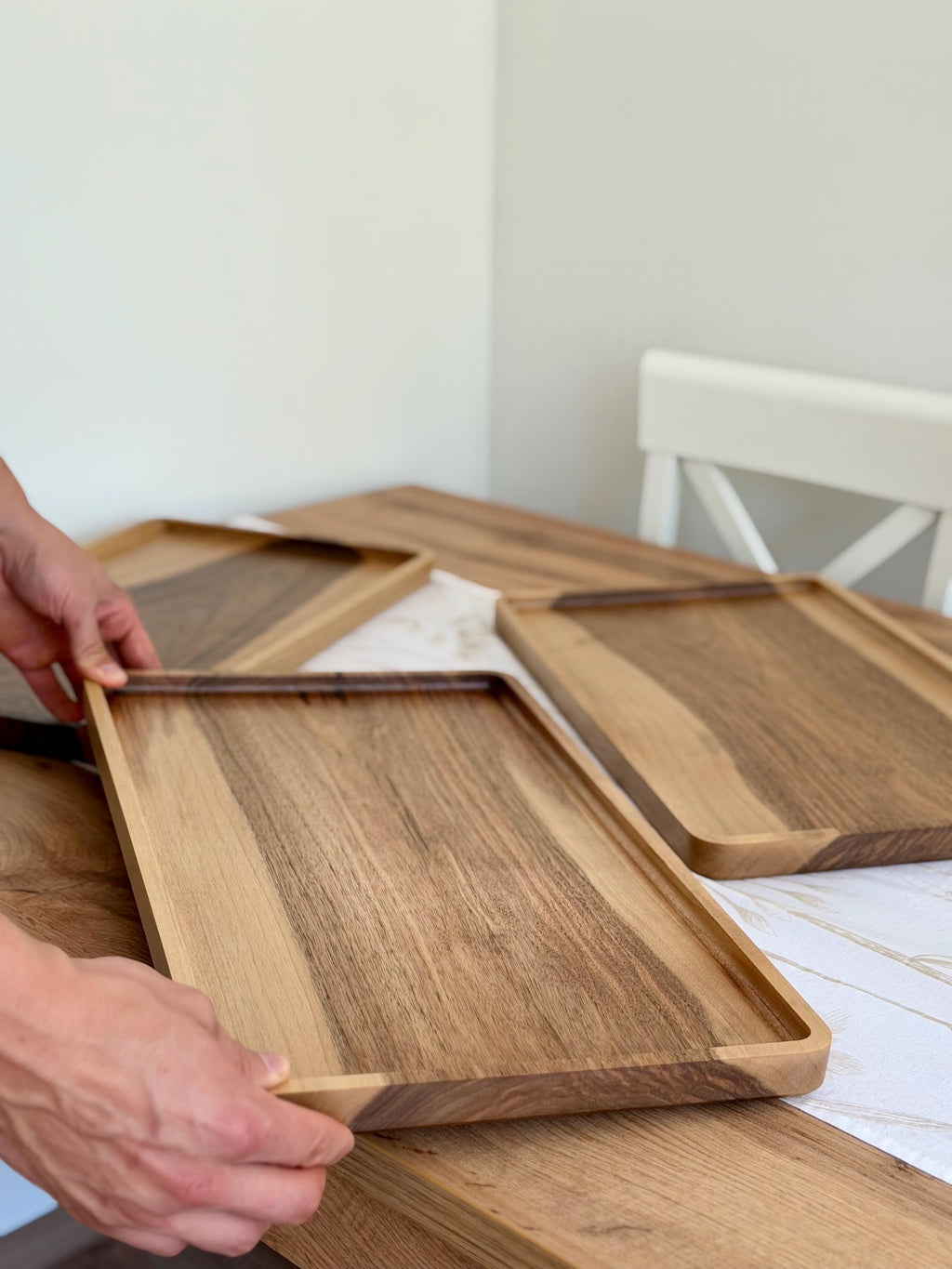 Walnut Wood Serving Tray – Handmade Wooden Tray 50x30 cm – Modern Minimalist Serving Board – Coffee Table Tray – Kitchen Decor