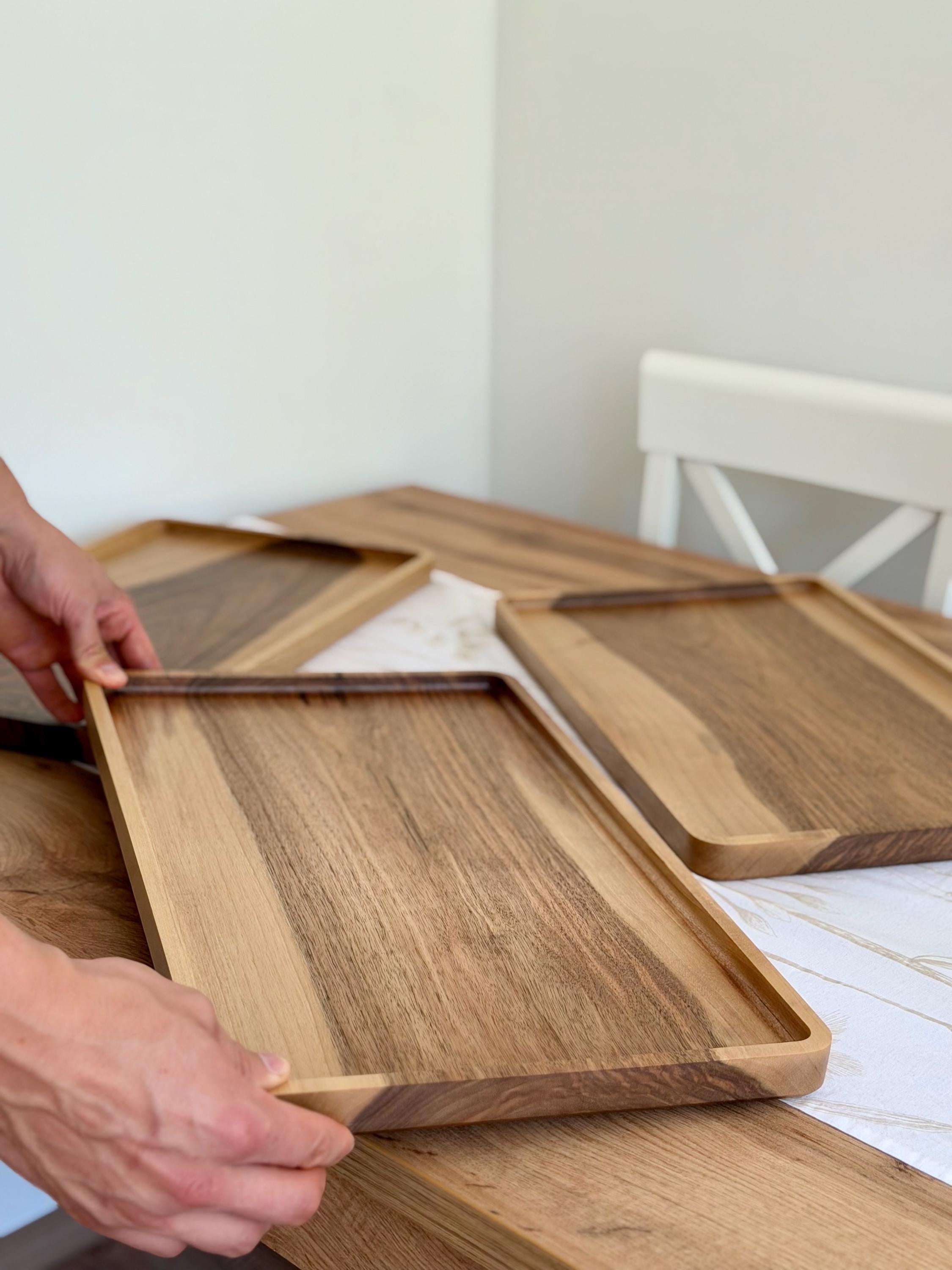 Walnut Wood Serving Tray – Handmade Wooden Tray 50x30 cm – Modern Minimalist Serving Board – Coffee Table Tray – Kitchen Decor