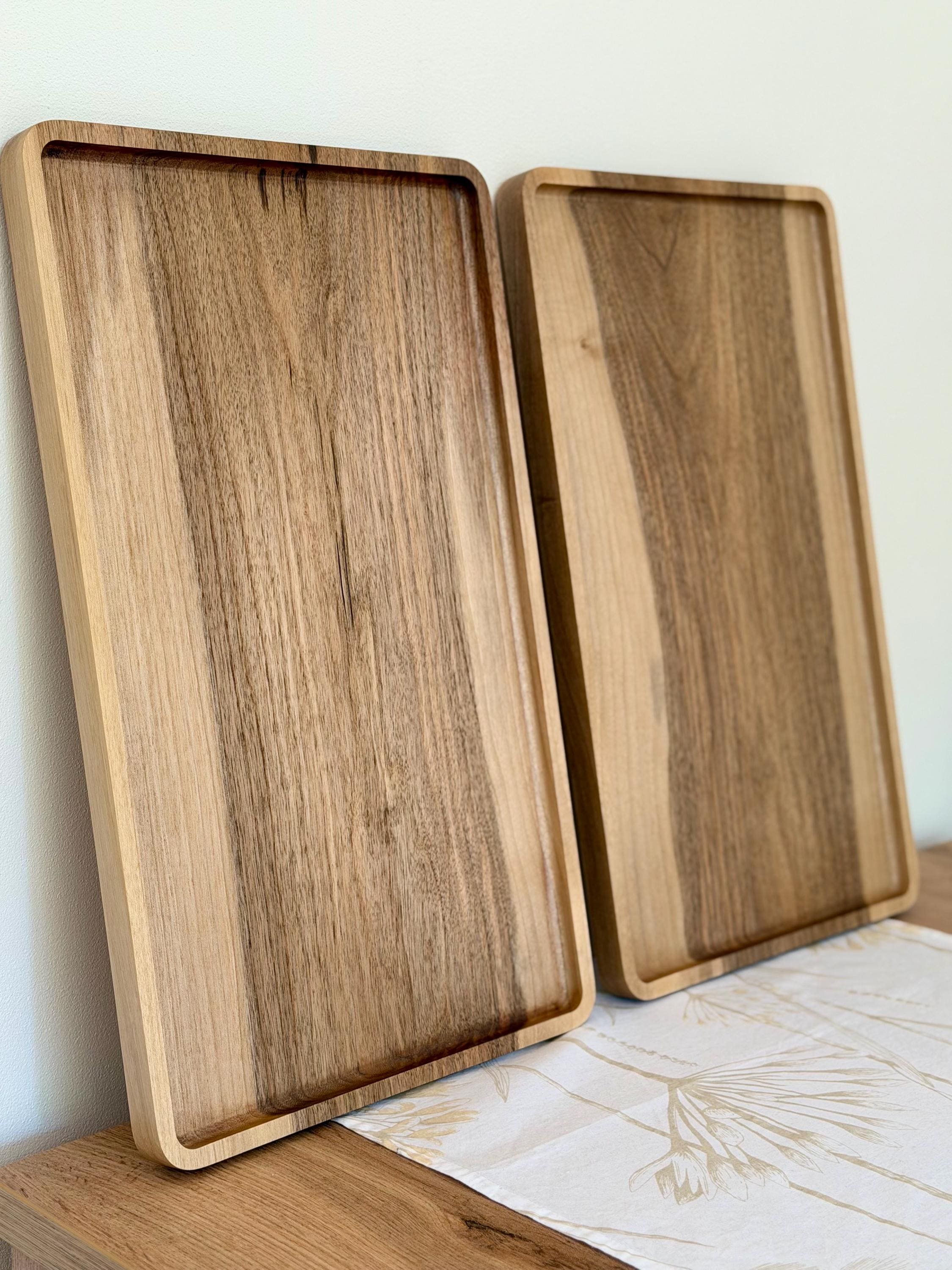 Walnut Wood Serving Tray – Handmade Wooden Tray 50x30 cm – Modern Minimalist Serving Board – Coffee Table Tray – Kitchen Decor