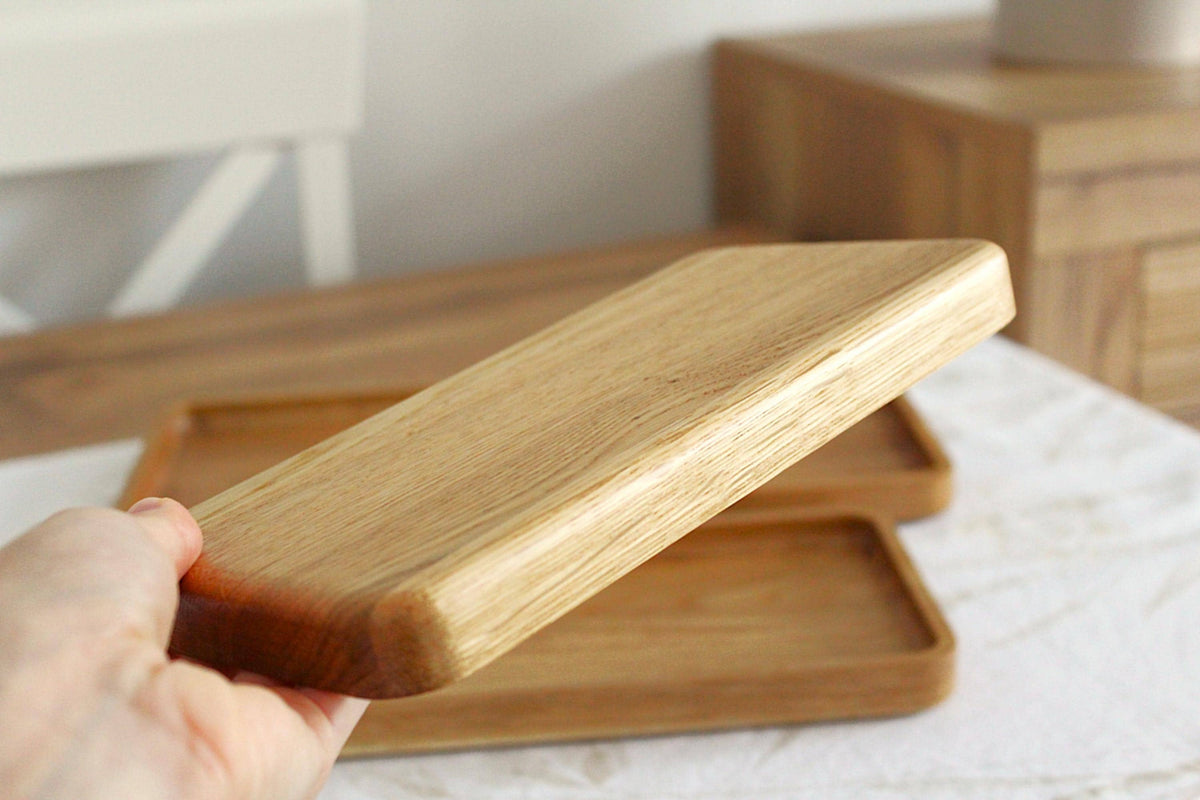 Oak Serving Trays - Rounded Edges - Minimalist Catchall Trays for Coffee Table, Kitchen & Bathroom Decor