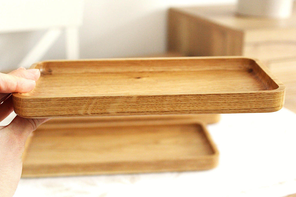 Oak Serving Trays - Rounded Edges - Minimalist Catchall Trays for Coffee Table, Kitchen & Bathroom Decor