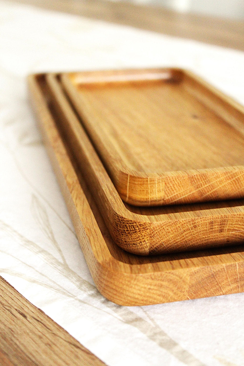 Oak Serving Trays - Rounded Edges - Minimalist Catchall Trays for Coffee Table, Kitchen & Bathroom Decor