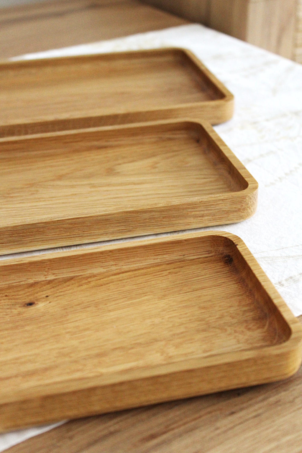 Oak Serving Trays - Rounded Edges - Minimalist Catchall Trays for Coffee Table, Kitchen & Bathroom Decor