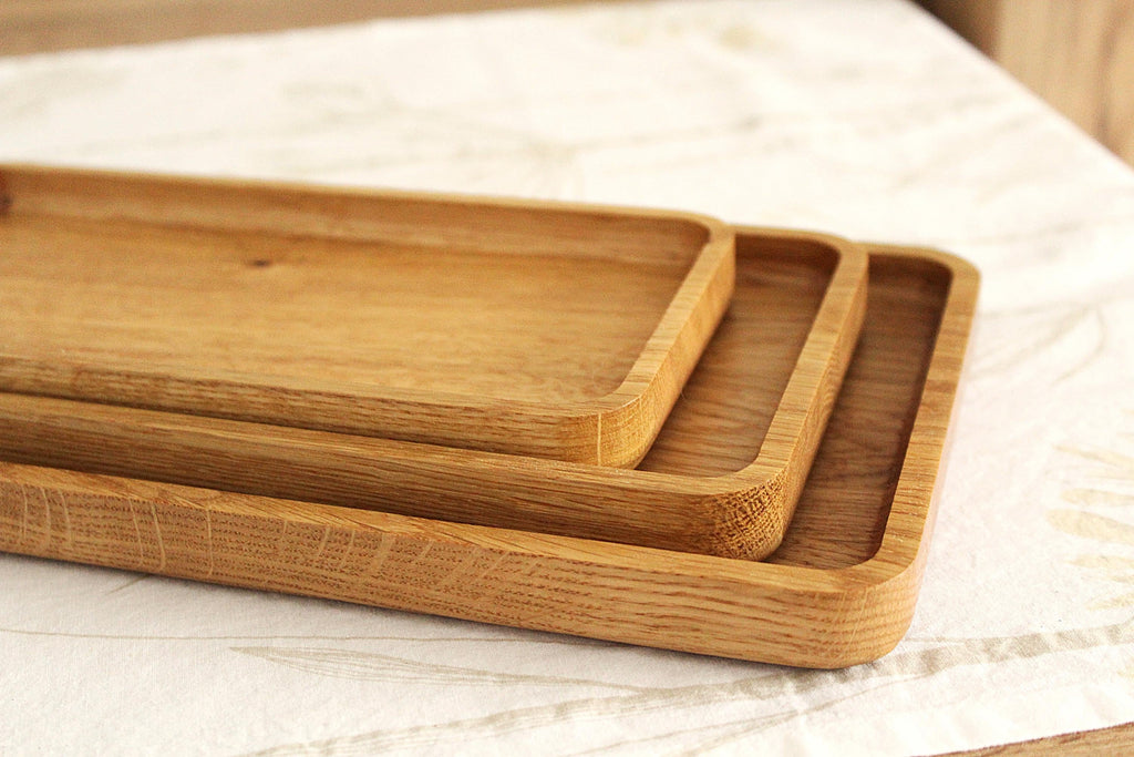 Oak Serving Trays - Rounded Edges - Minimalist Catchall Trays for Coffee Table, Kitchen & Bathroom Decor