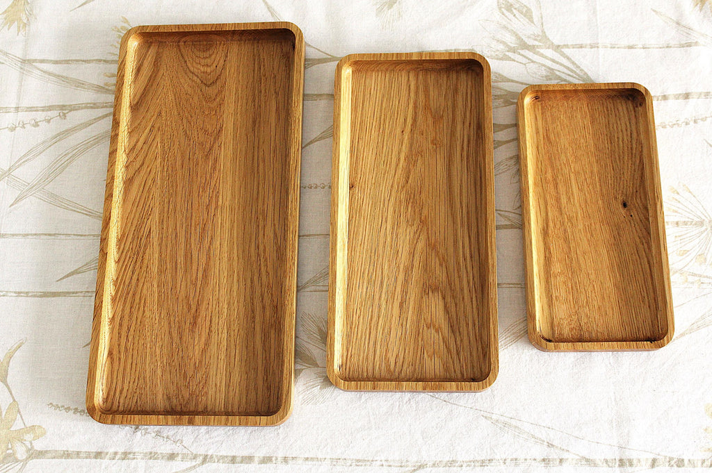 Oak Serving Trays - Rounded Edges - Minimalist Catchall Trays for Coffee Table, Kitchen & Bathroom Decor