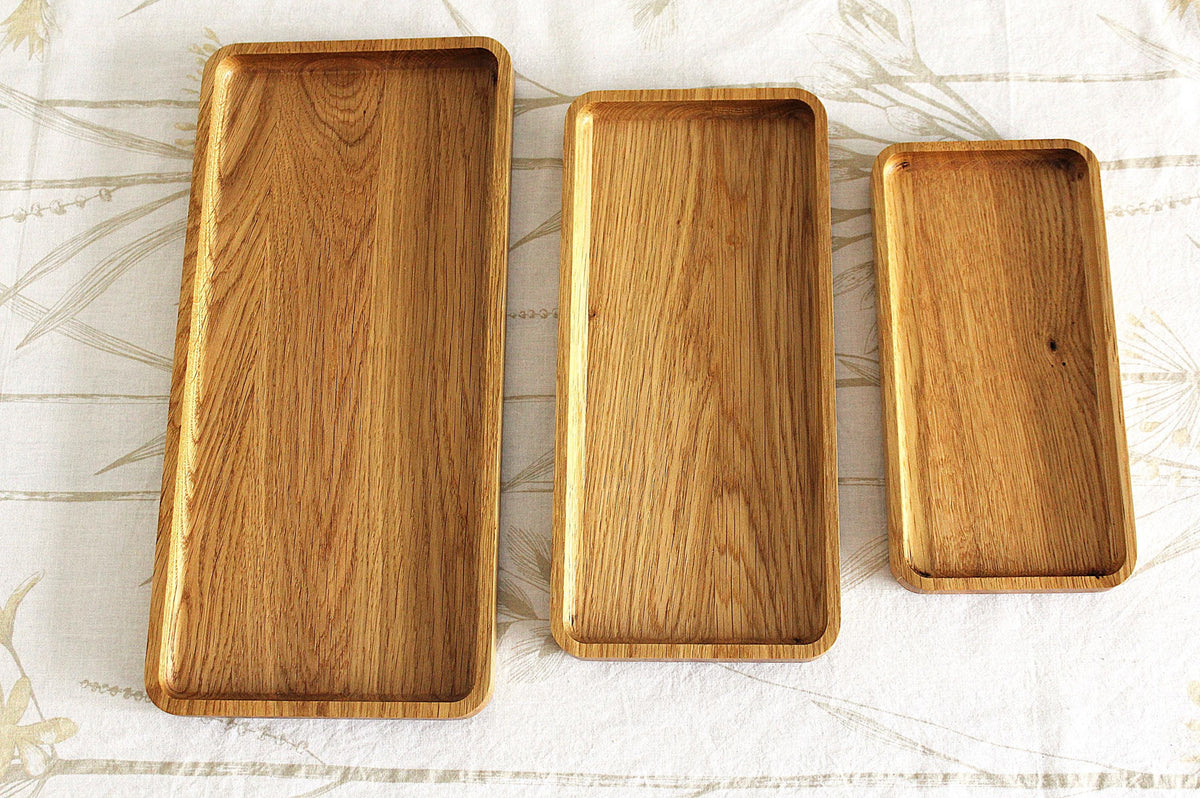 Oak Serving Trays - Rounded Edges - Minimalist Catchall Trays for Coffee Table, Kitchen & Bathroom Decor